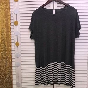 82 Days charcoal tunic w/stripes, size S